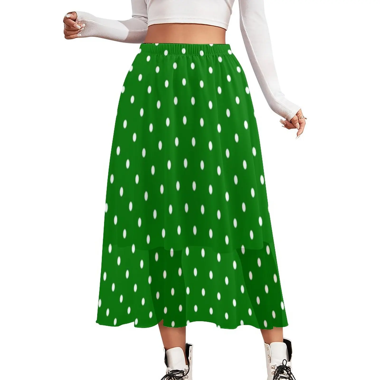 

White Polka Dot Holiday Skirt Polkadot Christmas Green Retro Boho Skirts Pattern Casual Skirt Korean Fashion Big Size 2XL 3XL