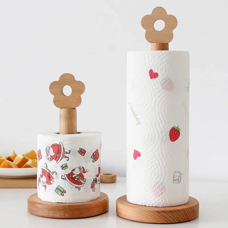 

Japanese-Style Solid Wood Paper Roll Holder Creative Kitchen Vertical Beech Paper Towel Rack Small Flower Lazy Rag Storage Rack