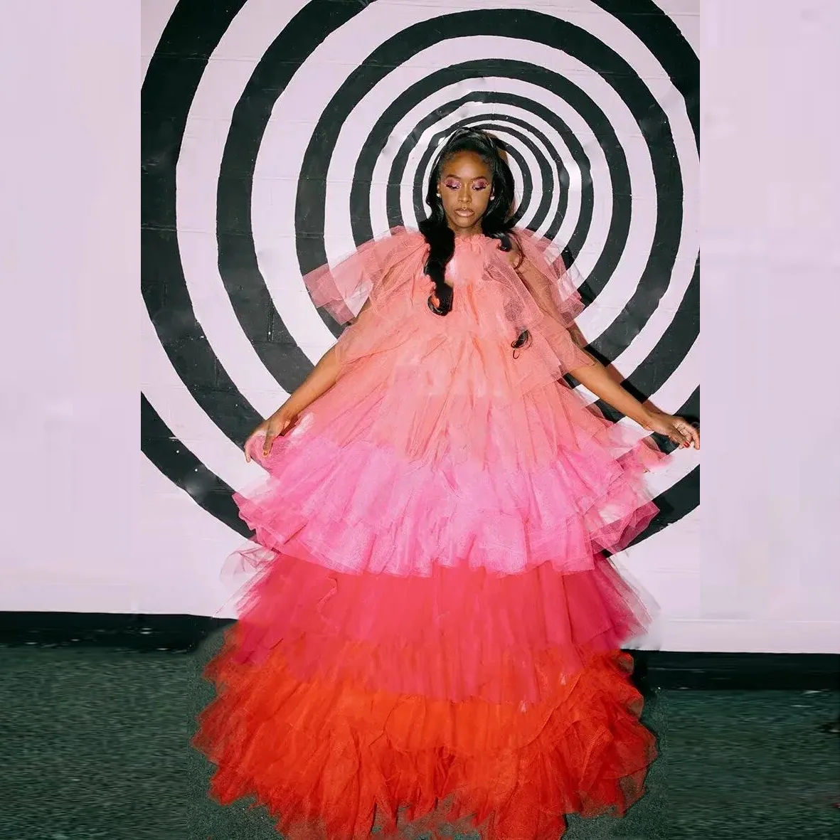 Платье-Макси розовое ТРАПЕЦИЕВИДНОЕ с оборками 4 цвета