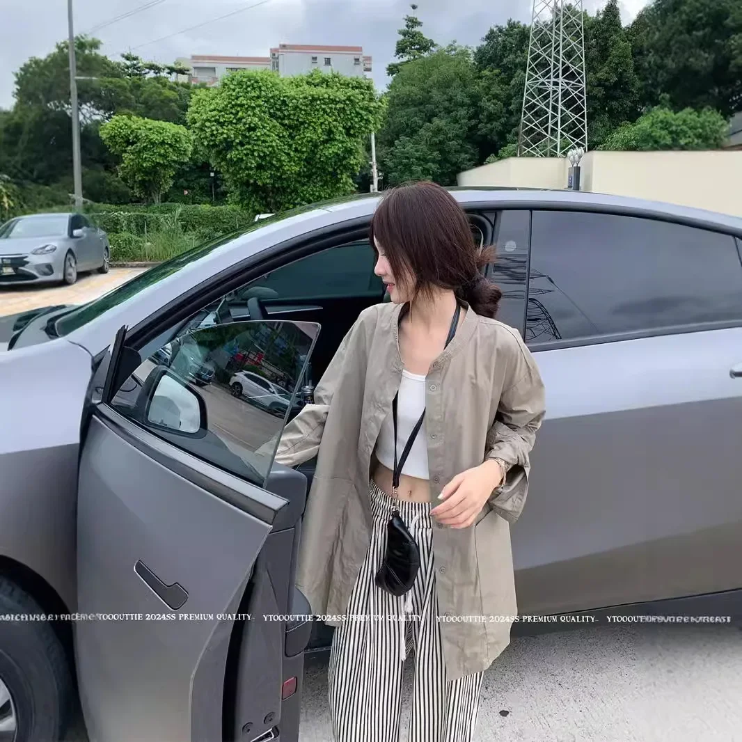 Винтажная однобортная куртка-рубашка с воротником-стойкой женский свободный топ