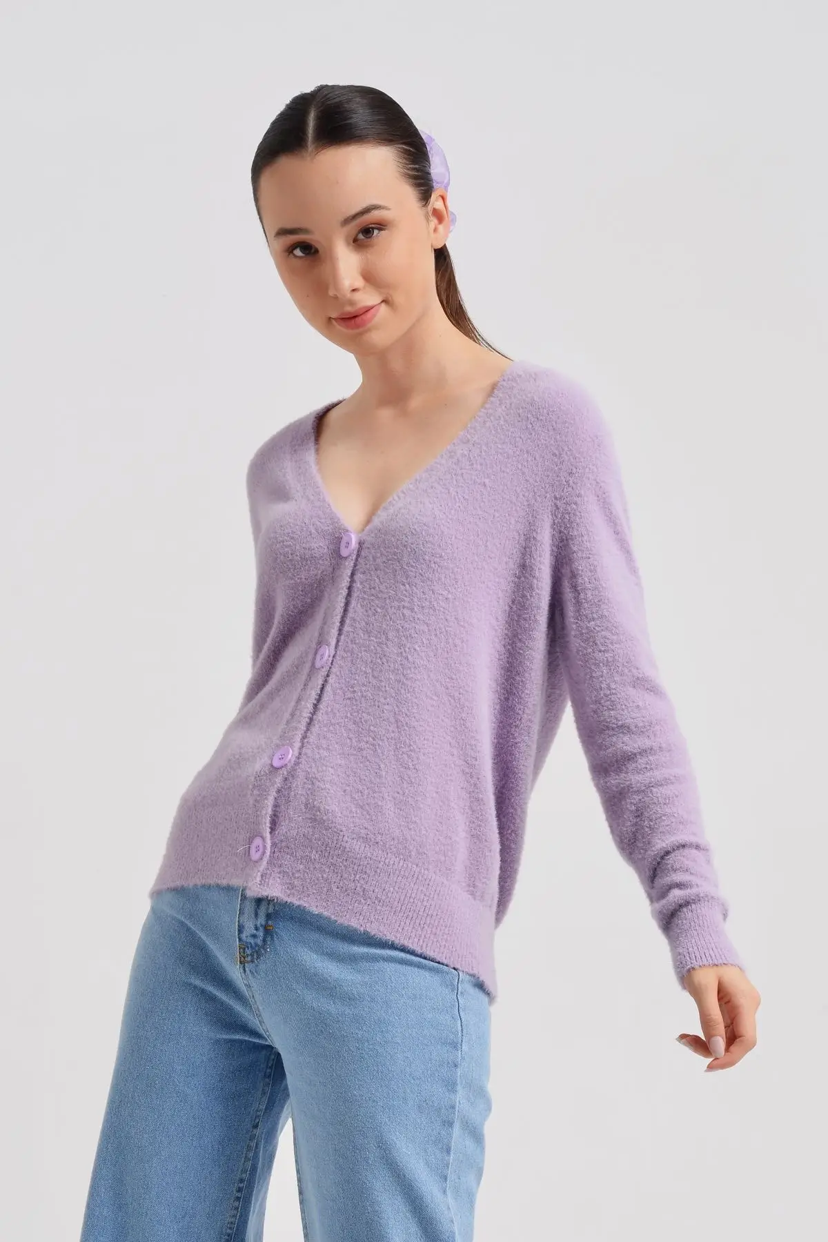 

Women's Cardigan Cat Beard V-Neck Lilac Casual Knitted Quality Fashion Cardigan Sweaters Loose Sweater Sweater Jumper