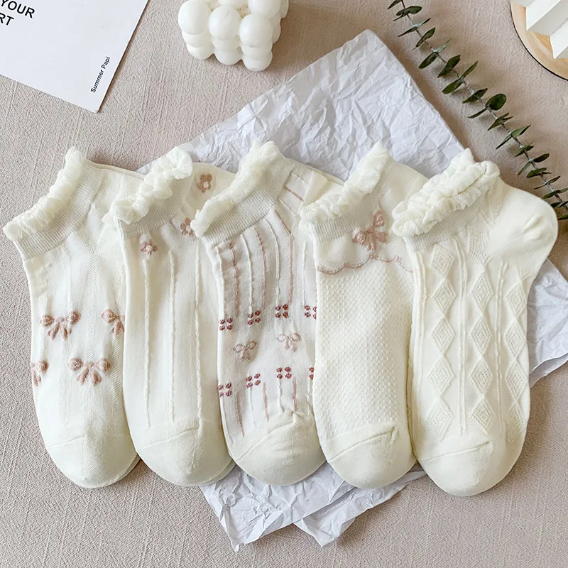 

Белые летние тонкие милые студенческие жаккардовые японские Симпатичные кружевные трендовые носки Jk с оборками