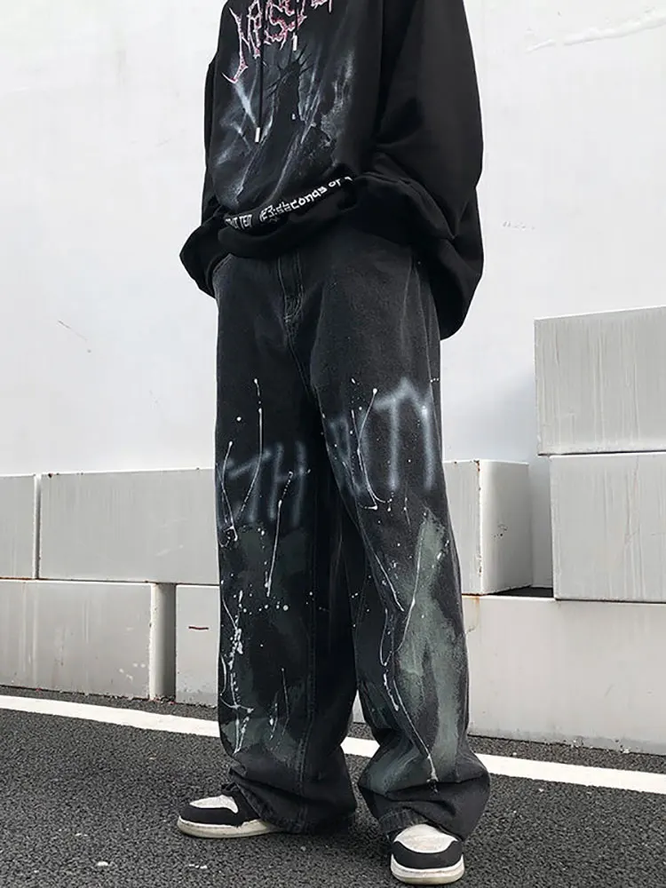 

Джинсы Tie Dye мужские состаренные прямые широкие брюки новая корейская мода в стиле Хай-стрит хип-хоп свободные Весенние тренды 2022