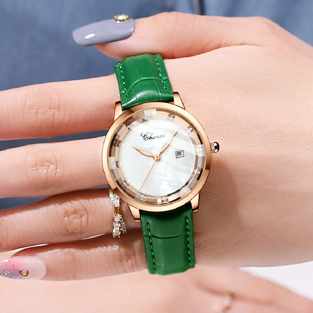CHENXI Luxury Fashion Women Crystal Watches Rose Gold Waterproof Quartz Watch Ladies Leather Bracelet Wristwatch Montre Femme enlarge