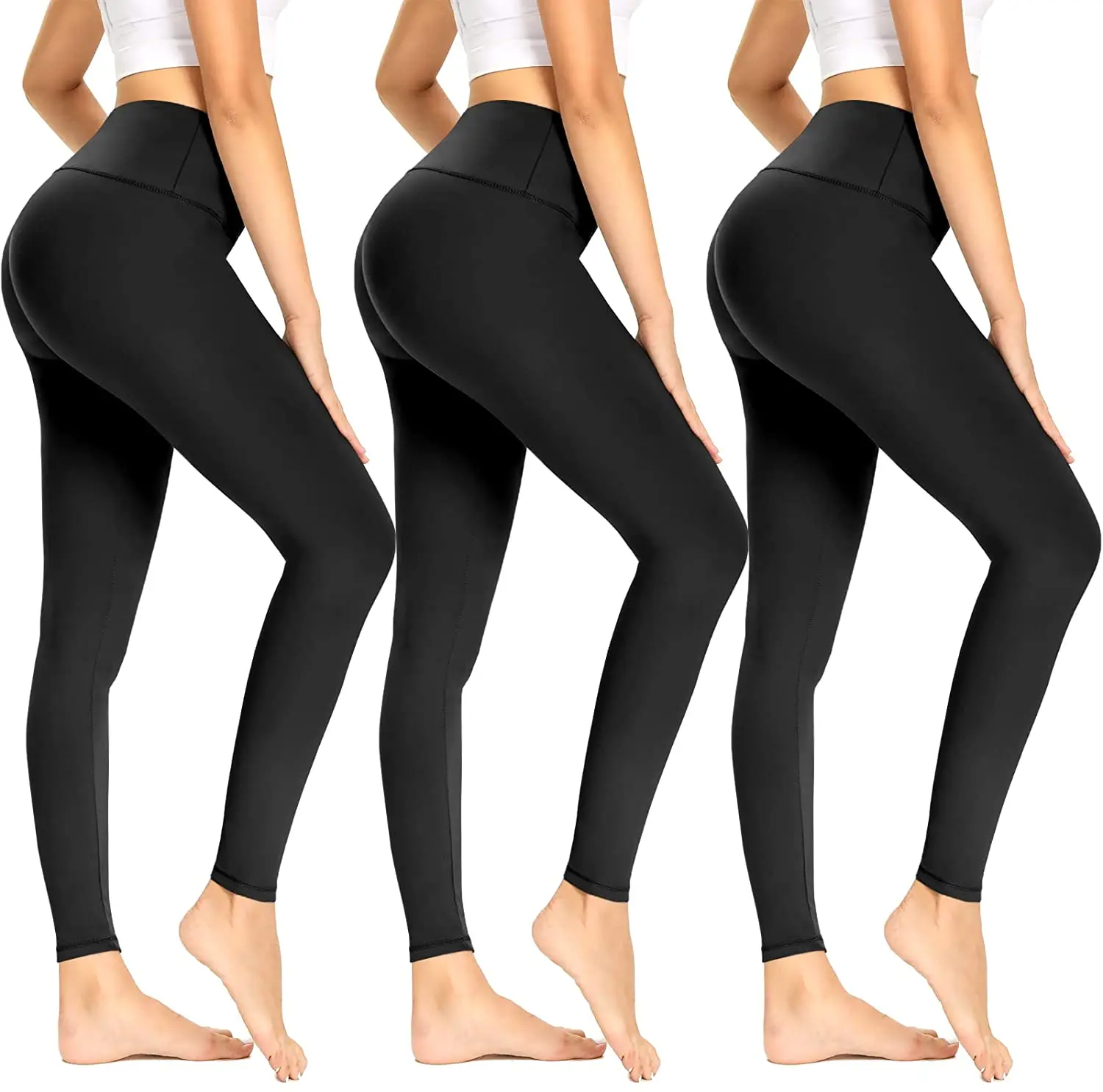 CAMPSNAIL 3 Pack Leggings for Women - High Waisted Tummy Control Non-See Through Womens Workout Running Legging Yoga Pants