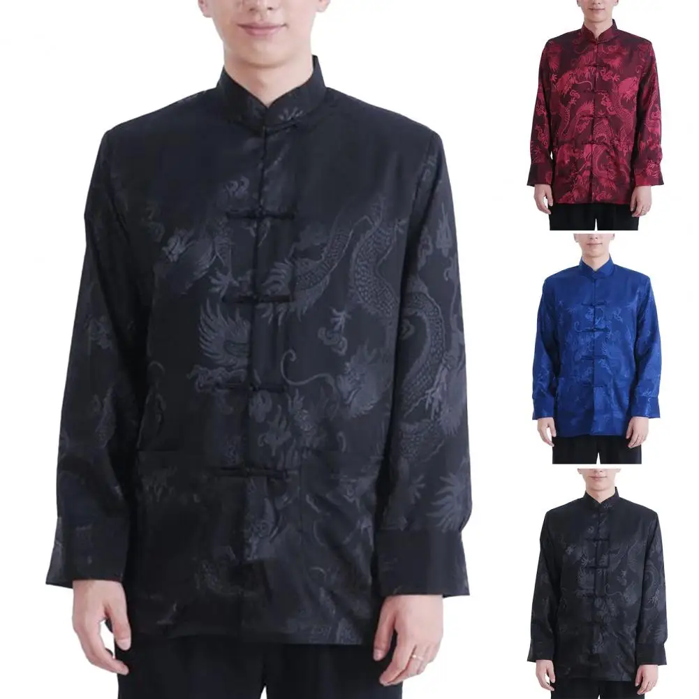 

Tang Suit Loose Cardigan Warm Elderly People Tang Suit Men Shirt for Daily Wear