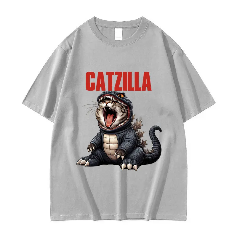 Funny Catzilla Cat Meme T Shirt Men Women Retro High Quality Fashion T-shirts Summer O-Neck Oversized Cotton T-shirt Streetwear