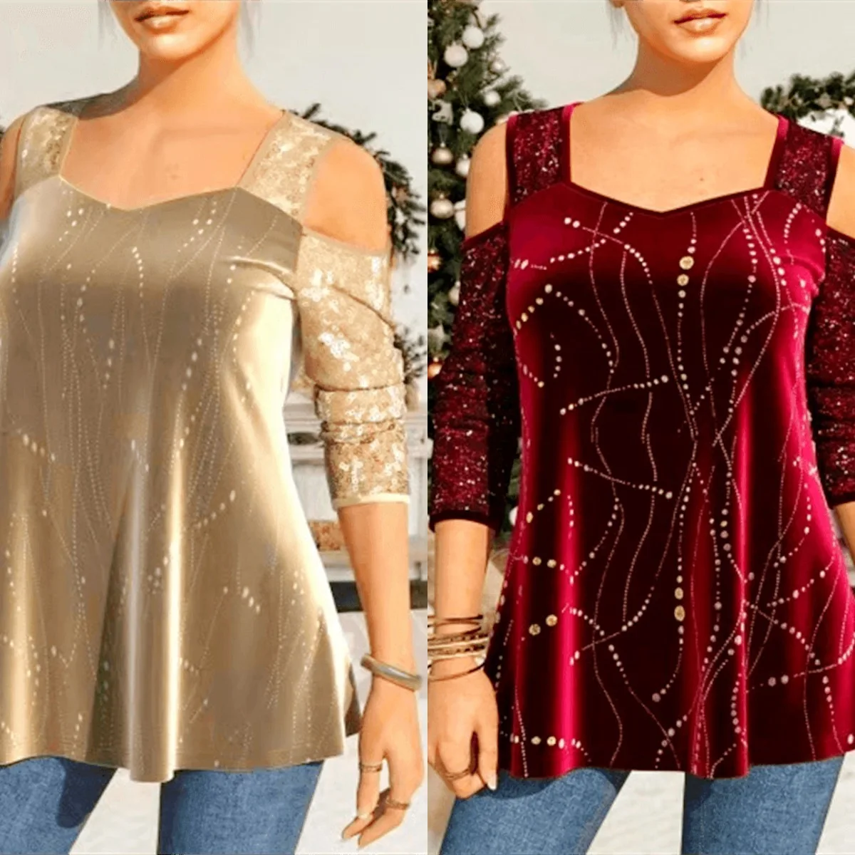 

England Style Sequined Patchwork Off Shoulder Printed Solid T-shirt Spring Autumn 2022 Long Sleeve Camisole Tops Womens Clothing