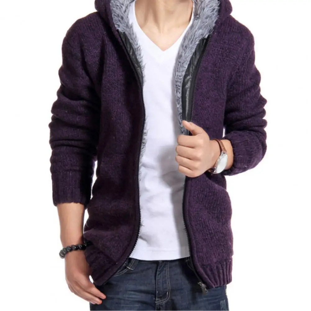 Stylish Men Outwear Long Sleeve Super Soft Pockets Knitting Jacket  Washable Hooded Sweater Jacket for Working