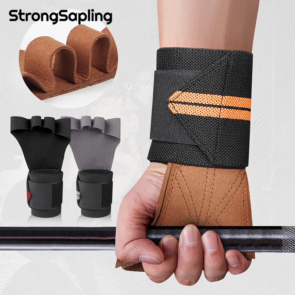 

Leather Weight Lifting Gloves with Wrist Wraps Hand Grips for Palm Protection Crossfit Weightlifting Powerlifting Fitness Glove