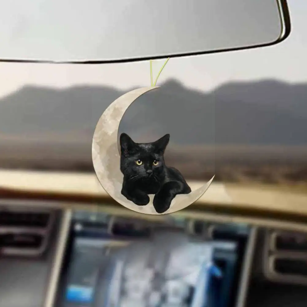 1pcs Cute Little Black Lying On The Moon Hanging Pendant Ornaments Keychain Bag Ornament Cartoon Car J5a5 |