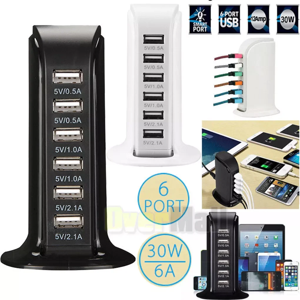 

Fast Multi 6 USB Port Hub Charger Desktop Quick Charging Dock Station Home Multiple Travel Adapter Wall Socket US AU EU UK Plugs