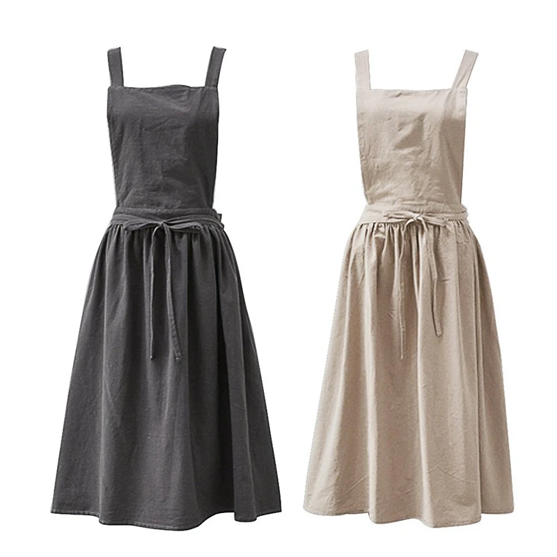

Aprons Simple Washed Cotton Uniform Adult Aprons For Woman Lady's Kitchen Cooking Gardening Coffee Shop