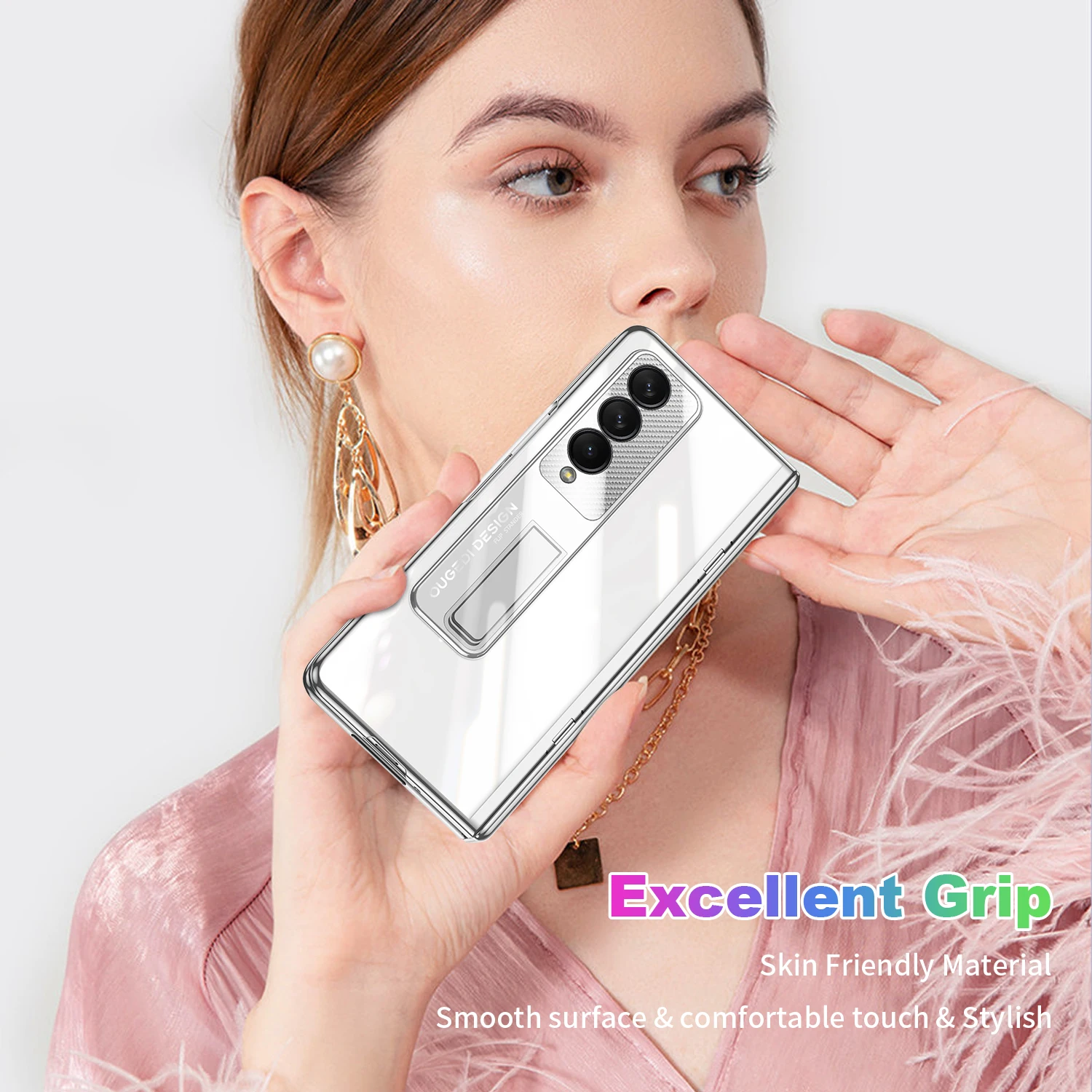 POVSCAE Transparent Plating Case For Samsung Galaxy Z Fold 3/Fold 4 With Magnetic Kickstand Shockproof Hinge Protection Cases