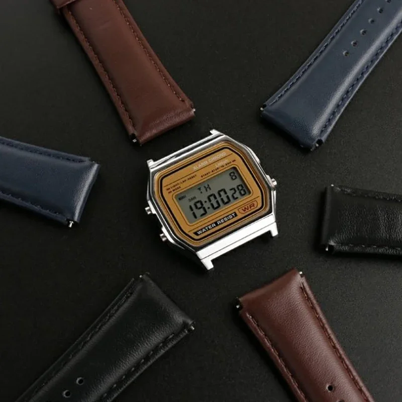 Фото Ремешок из воловьей кожи для Casio AE1200 AE1300 A159W-N1 A158WA A168, мужской винтажный маленький квадратный быстросъемный цепочка, ремешок для часов 18 мм №4