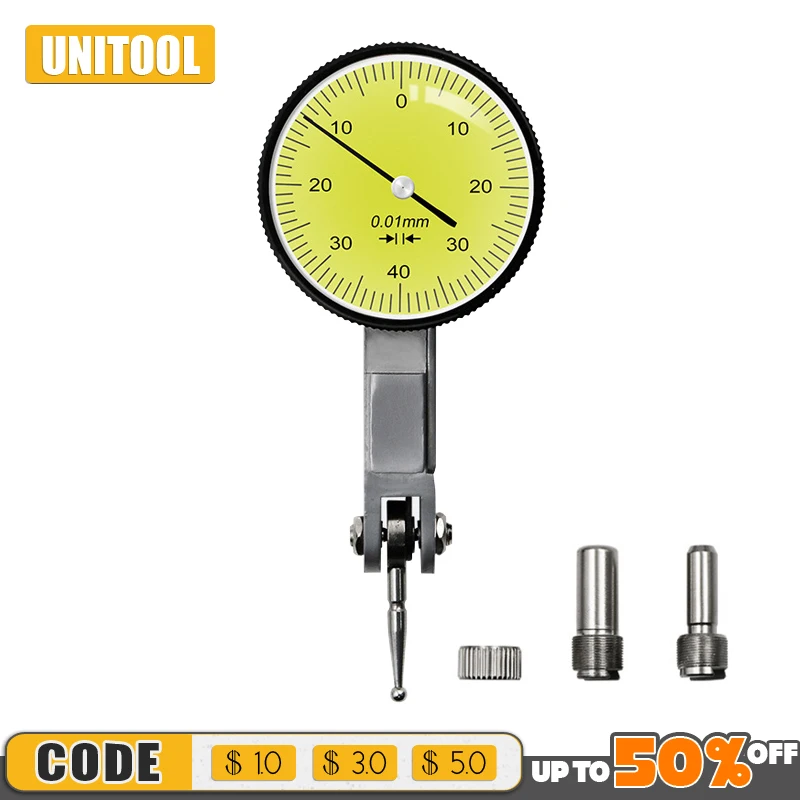 

0-0.8mm Leverage Dial Indicator Precision Gauge Yellow Magnetic Table Stand Dial Gauge Micrometer Woodworking Measuring Tool