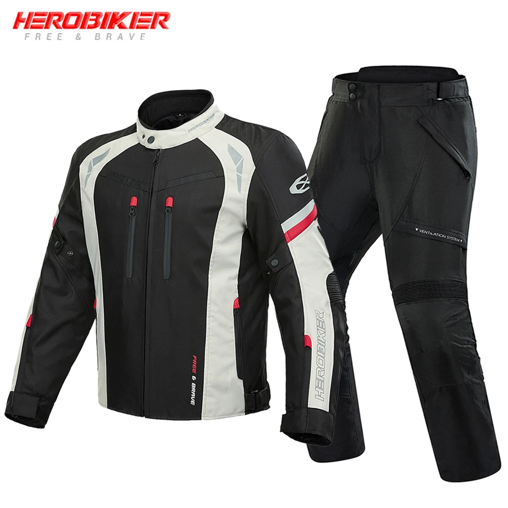 

HEROBIKER Motorcycle Jacket Pants Men Waterproof Four Seasons Wear-resistant Moto Coat Reflective Summer Breathable Winter Suit