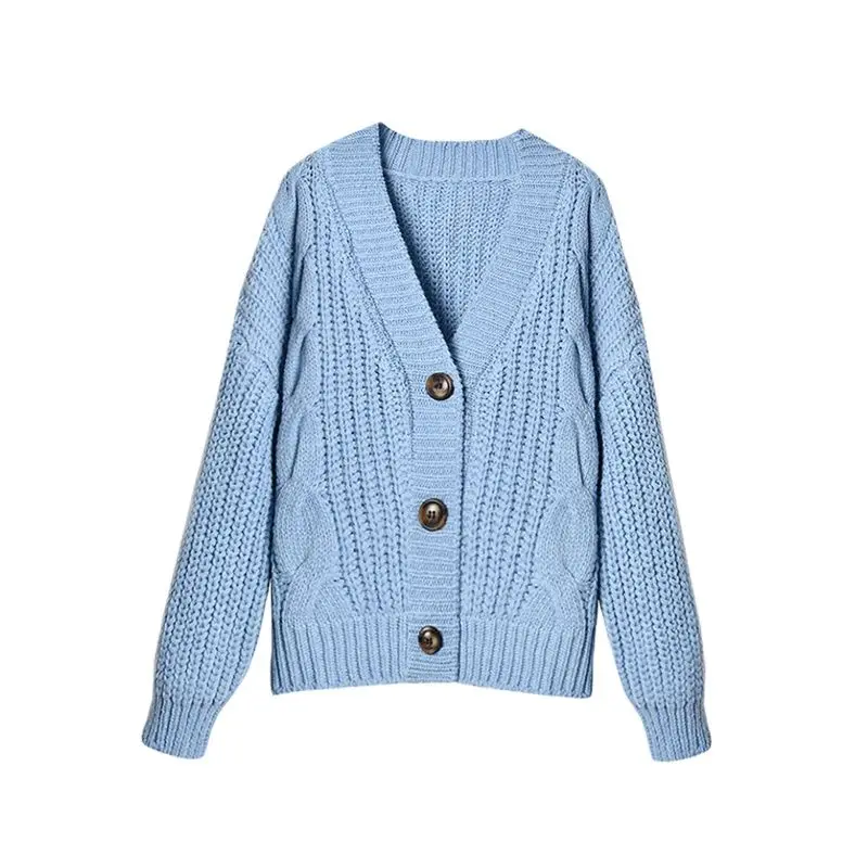 

Sexy V-neck Cardigan Oversized Sweater Women's Fall/Winter 2021 Long Sleeve Solid Color Buttoned Loose Jacket Top