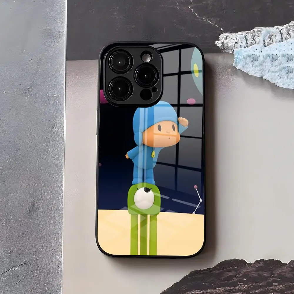 Фото Чехол для телефона с мультяшным рисунком P-POCOYO для IPhone 17 Air 16 E Pro Max 15 14 13 Mini 12 Pro 11 Max Plus, черный, стеклянный №2