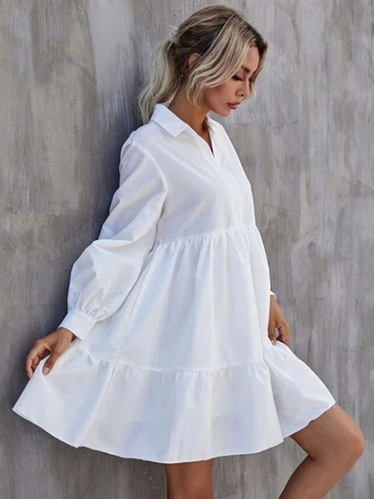 

Женское платье-блузка со складками, однотонное удобное платье с рукавами-фонариками, лето 2022