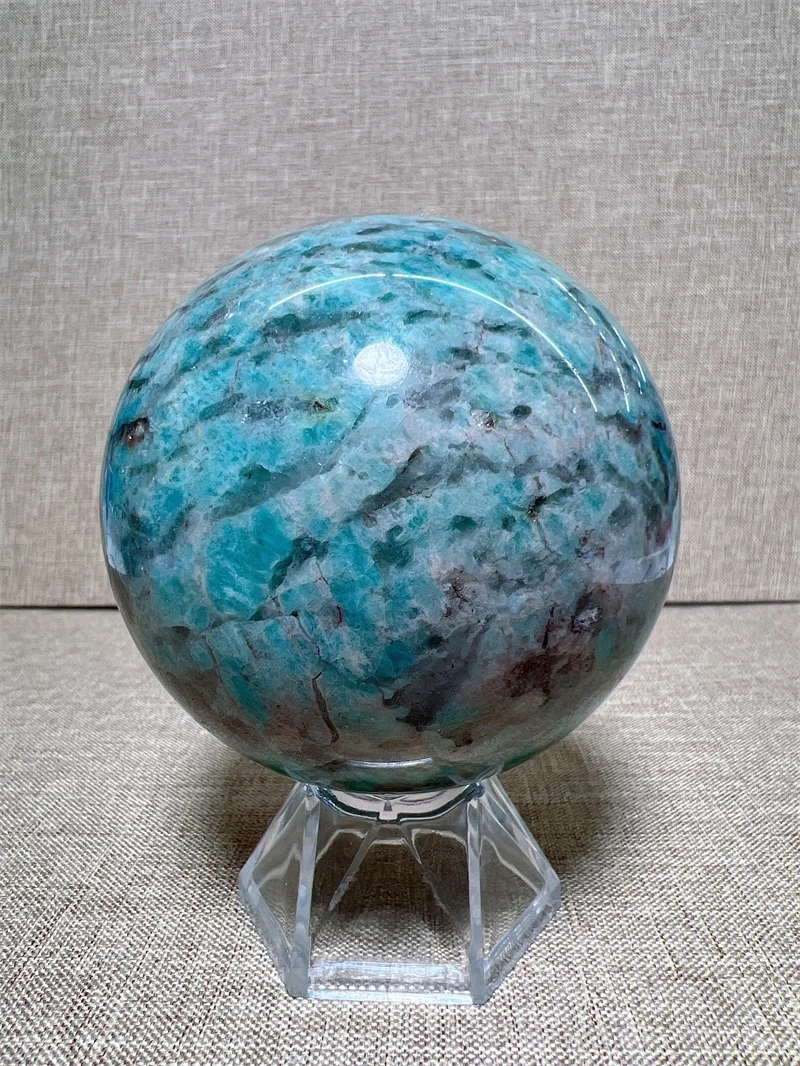 

Natural Amazonite Sphere Free Form With Rain Bow Carving Reiki Healing Stone Home Decoration Exquisite Gift