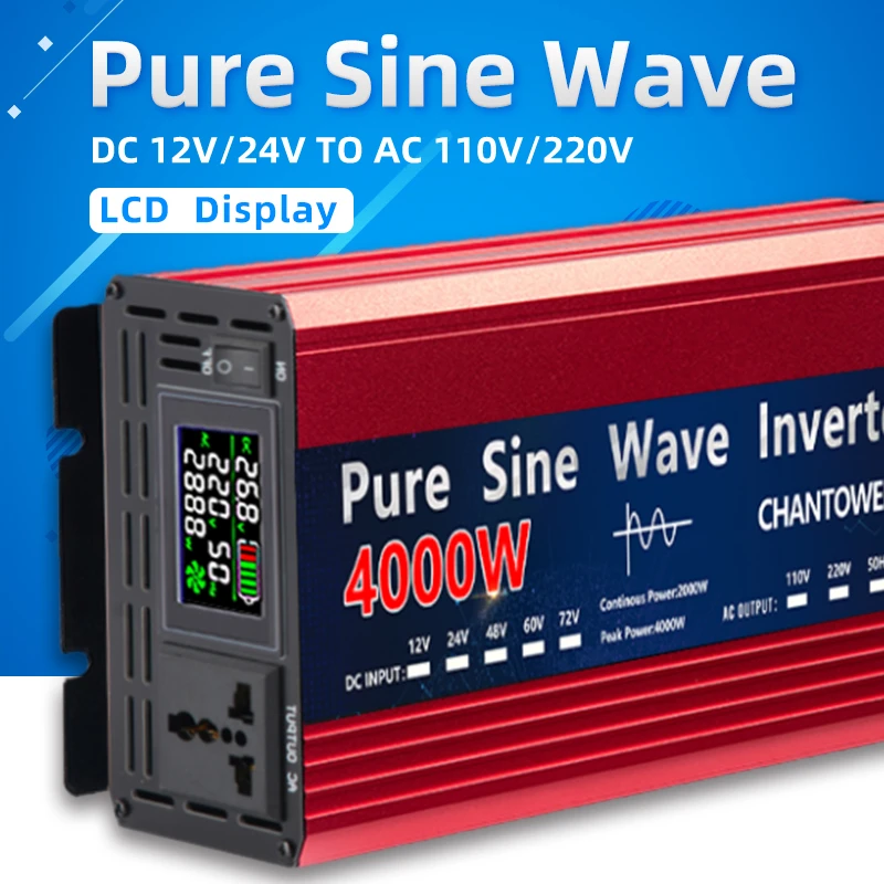 Pure Sine Wave Inverter 12V 220V 24/48V To AC 110V/220V 2200W 3000W 4000W Portable Power Voltage Converter Car Solar Inverter