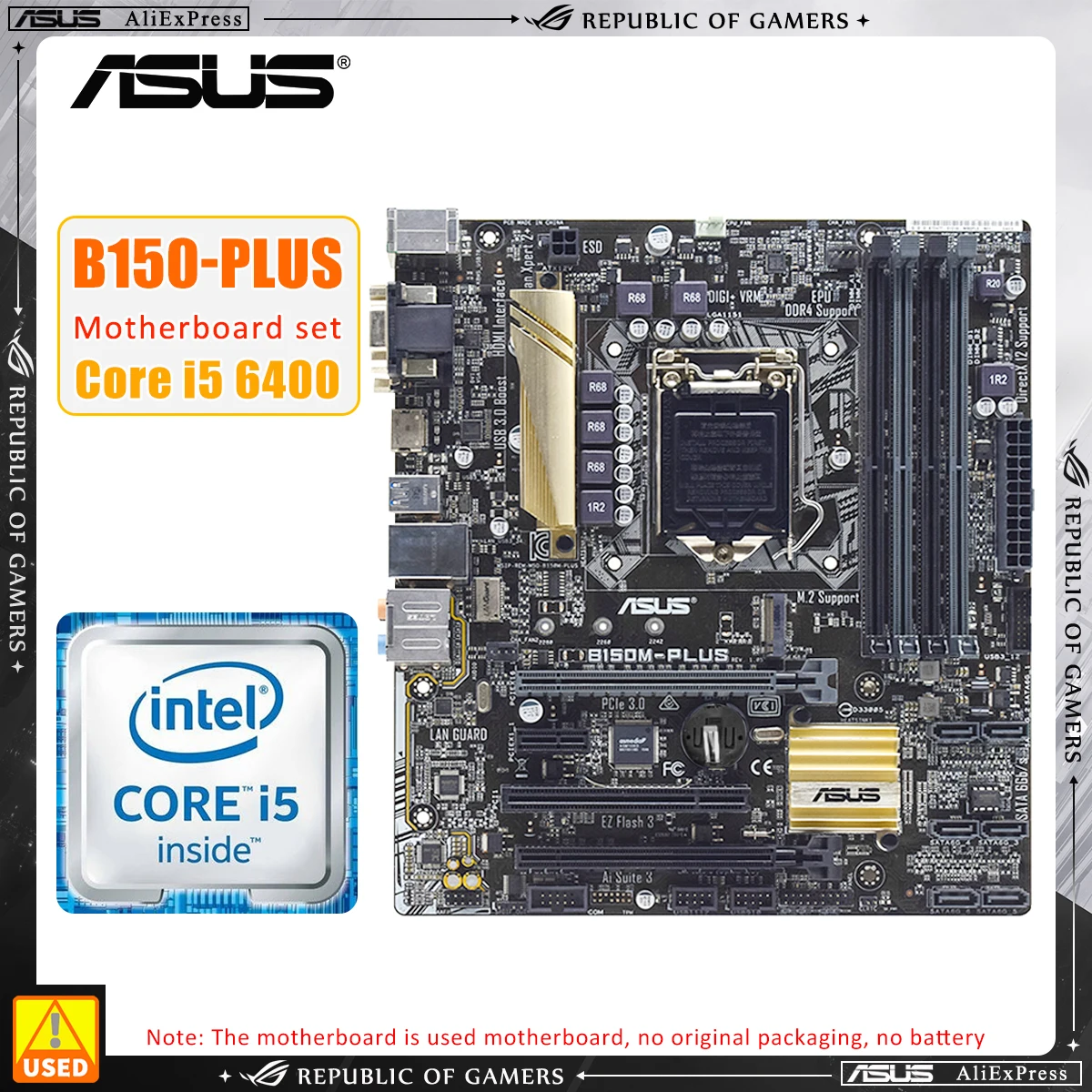 

ASUS B150-Plus And I5 6400 CPU Motherboard Kit Intel B150 Chipset DDR4 64GB PCI-E 3.0 M.2 SATAIII USB3.0 VGA ATX For 6th 7th CPU