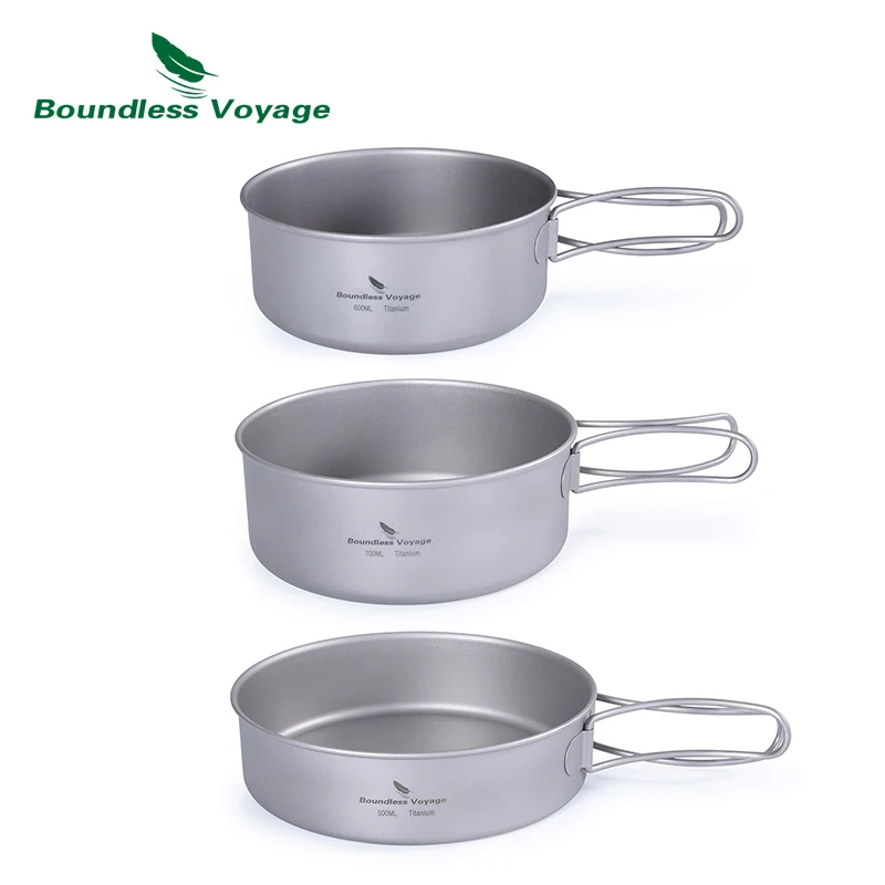 

Boundless Voyage Outdoor Ultralight Titanium Pot Pan Set Frying Pans Folding Camping Cooking Bowl Pot Plates Mess Kit Cookware