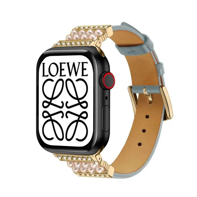 Leather Pearl Strap For Apple watch band 7 45mm 41mm 40mm 44mm 38mm 42mm Diamond Wristband Bracelet For apple watch series 6 SE5