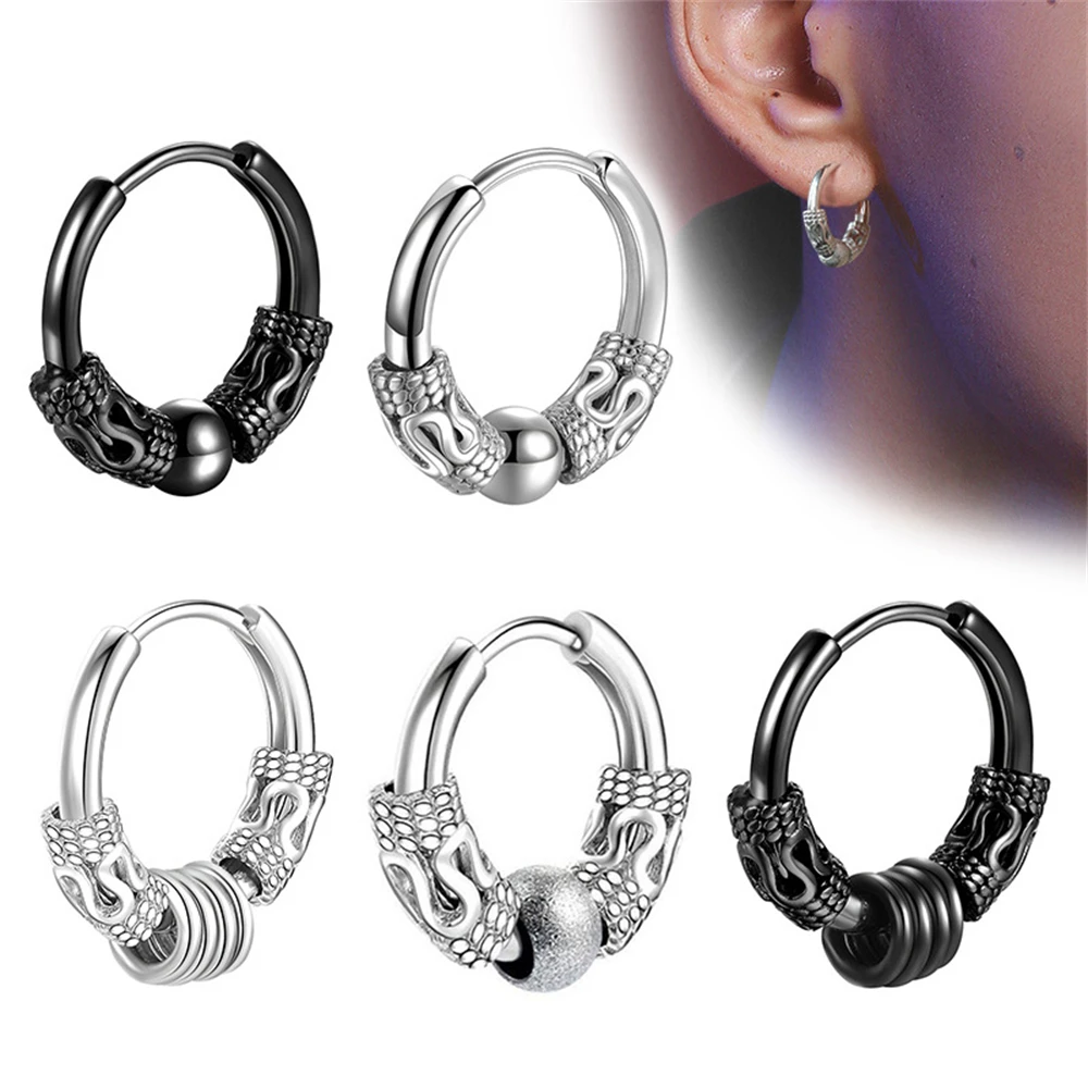 

1/2pcs Kpop Stainless Steel Hoop Earrings for Men Women Fashion Cross Dangle Earring Statement Punk Rock Ear Stud Jewelry Gifts