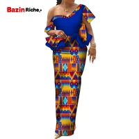 boutique off shoulder short sleeve 2 piece african print set skirt and top plus size fashion patchwork lady clothing wy9161
