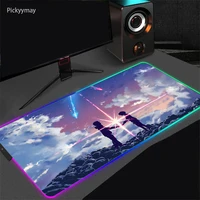 Your Name RGB Led Mouse Pad Desk Play Mats Gaming PC Accessories Gamer Backlit Rubber Large Rug Anime Mouse Mat Keyboard Carpet