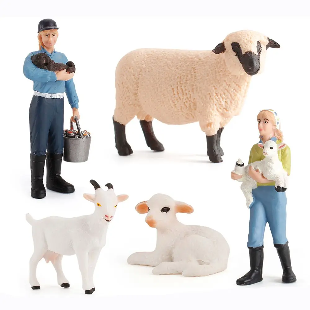 

Educational Toys Kids Cognition Micro Landscape Simulation Lamb Figurine Farmer Sheep Models Peasant Woman Farm Animal