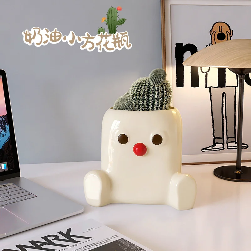 

Cute Ceramic Flower Vase Vintage Decorative Flowerpot Face Planters Pen Container Small Vase Cactus Pots Desk Room Home Decor
