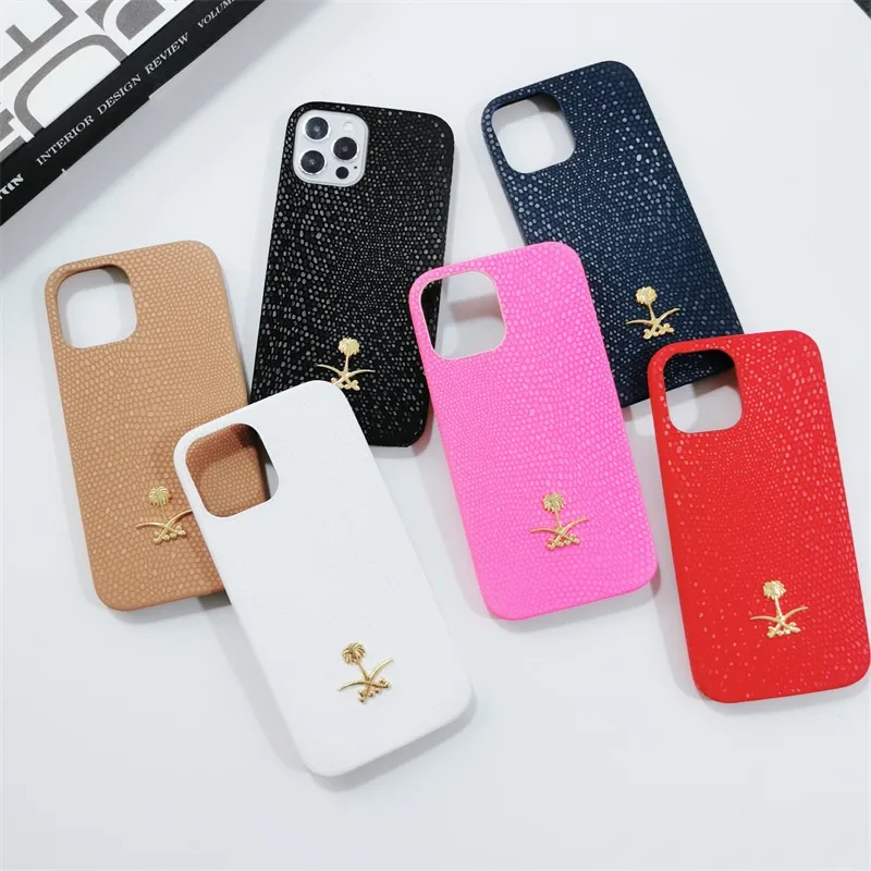 

Business Fish-scale Pattern Leather Couple Hard Phone Case For Iphone 13 12 11 Pro Xs Max X Xr 7 8 Plus Luxury Plain Back Cover