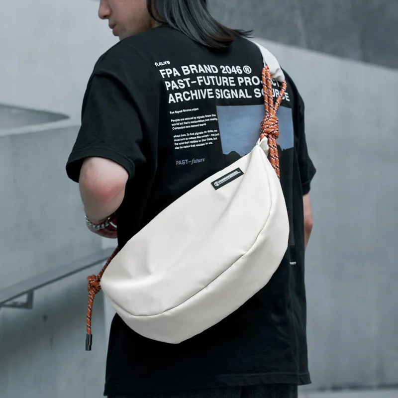 

Premium Waterproof PVC Men Cross Body Bag Tassels Taping Minimalist Shoulder Bag 12.9 inch iPad Woman Ultralight Hobo Sling Bag