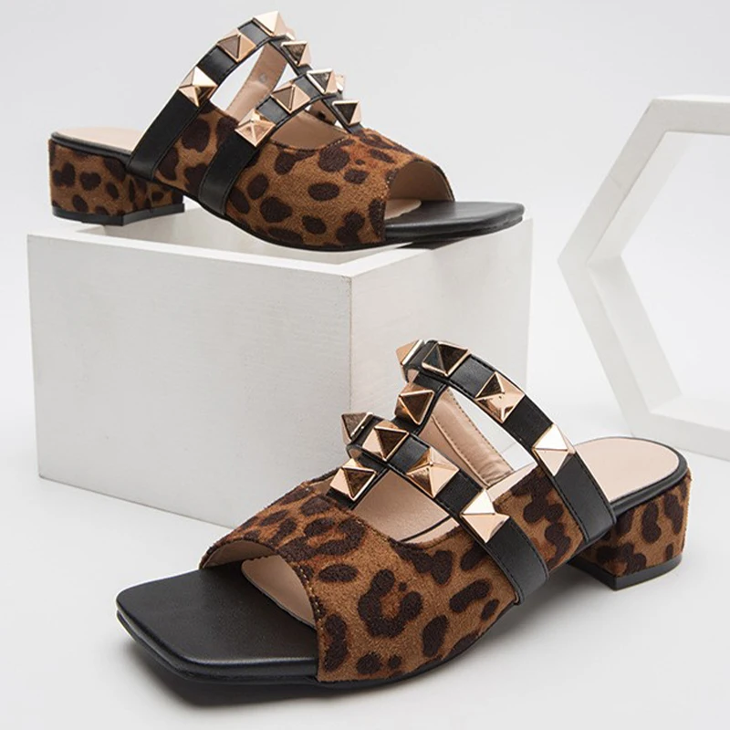 

Leopard Women Slippers 2022 Summer New Chunky Pumps Fashion Sandals Luxury Brand Slingback Women Shoes Flip Flops Mujer Slides