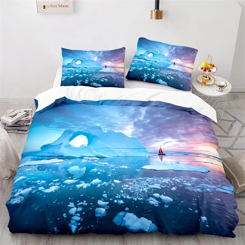 

Ocean Quilt Cover With Pillowcases Snow Mountain Duvet Cover Set Clouds Hill Scenery Glacier Natural Beauty Print Bedding Set