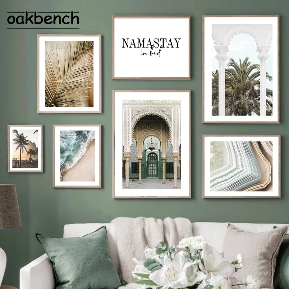 

Плакат с цитатами Namastay, индийские архитектуры, художественные принты, кокосовое дерево, холст, картина, природный пейзаж, искусство, картина...
