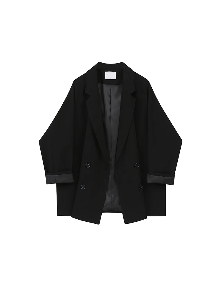 

Autumn Winter Women New Turn-down Collar Solid Color Classic Suit Outerwear Oversize Long Sleeve Double Breasted Blazer Coat