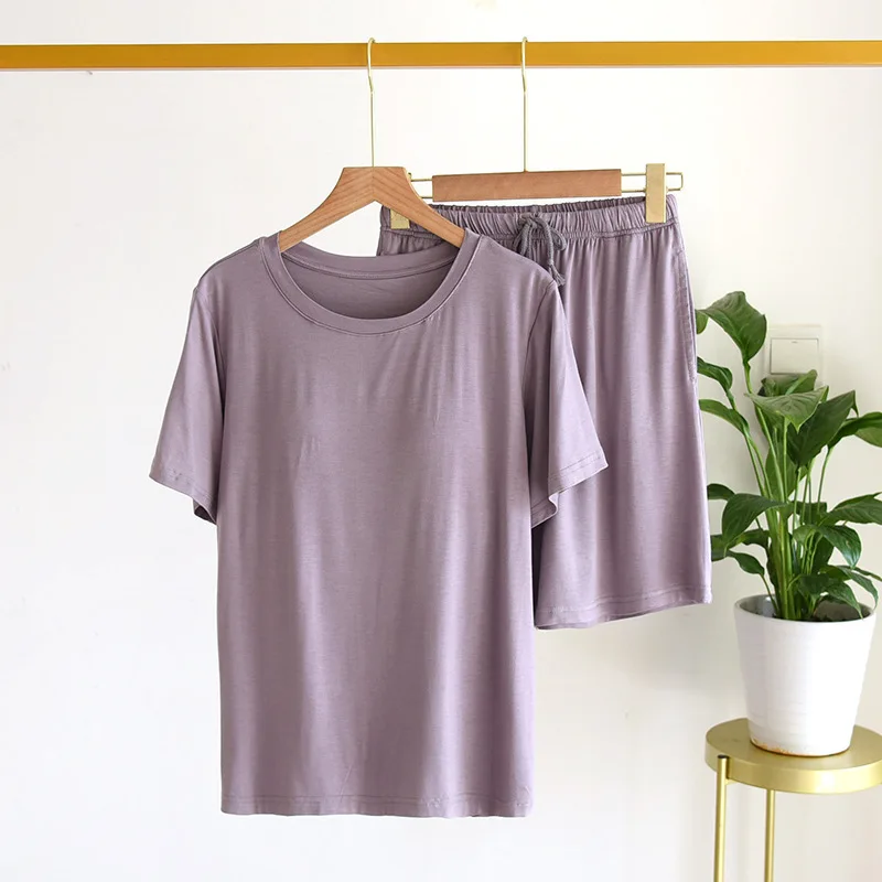 Pajama Shorts Set Women T-shirt Short-sleeved Suit Female Modal Bra-free Pullover Large Elastic Summer Thin Outdoor Home Clothes