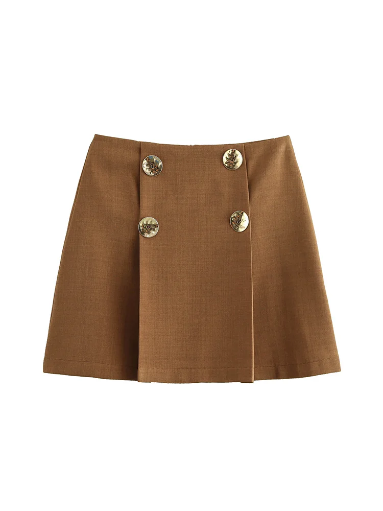 Осень/зима 2024 новая женская двубортная юбка плиссированная трапециевидной формы