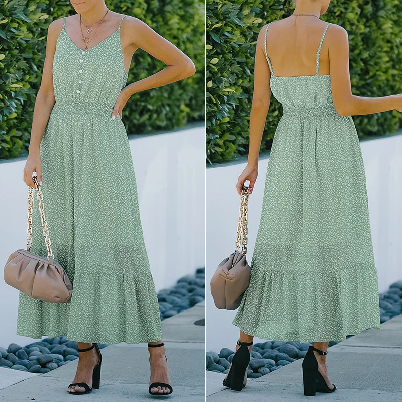 

Sexy Women Summer Dress Sleeveless Casual Fashion V Neck Beach Party Elegant Long Ladies Spaghetti Strap Clothing Vestidos Mujer
