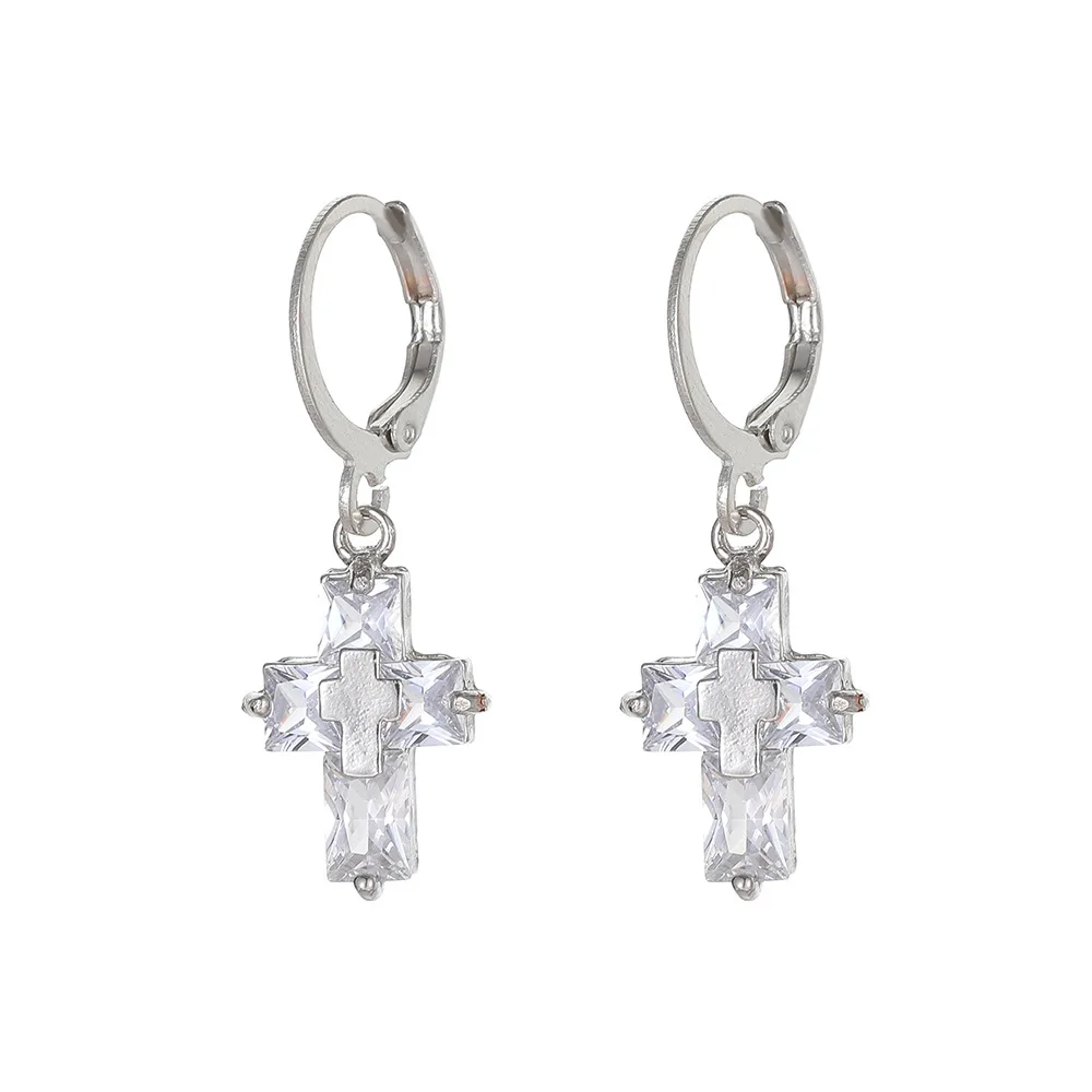 

Minimalist Geometric Cross Earrings Crystal Rhinestone Cubic Zirconia Drop Earrings for Women Simple Hoop Earrings Jewelry Gifts