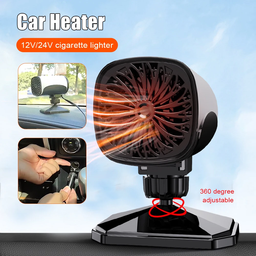 

12V 24V Car Heater 150W 2 In 1 Portable Car Fan Heating And Cooling 360 Degree Rotating Defroster Defogger Winter Heating Fan