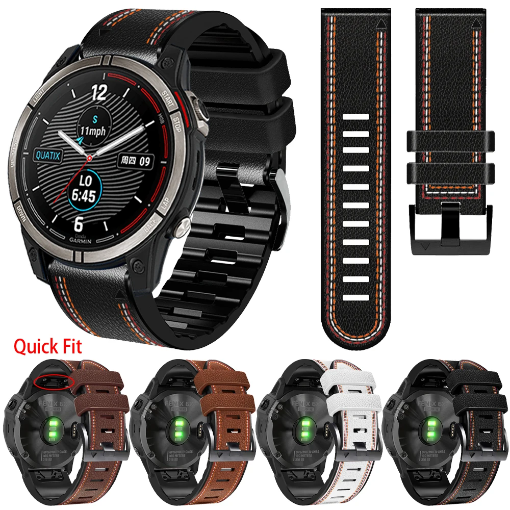 

Кожаный ремешок QuickFit для часов Garmin Quatix 7 7X 6 5 3 Солнечный силиконовый ремешок 22 мм 26 мм Quatix 7 Браслеты Аксессуары