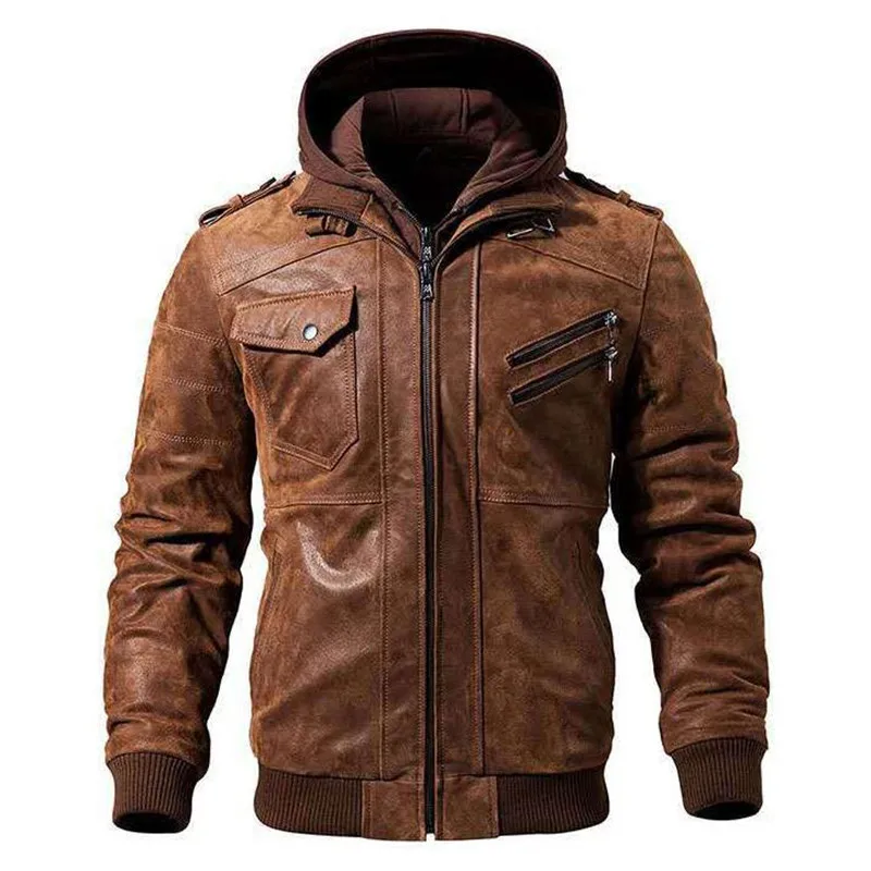 

MORUANCLE Men Winter Warm Leather Biker Jackets Coats Fleece Lined Motorcycle PU Jacket Outerwear Thick Thermal Removable Hood