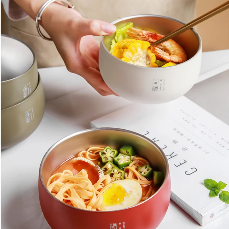 

Рамен слой суп стальной японский рис металлический контейнер столовая посуда стиль с искусственными фруктами двойная нержавеющая миска для еды крышка