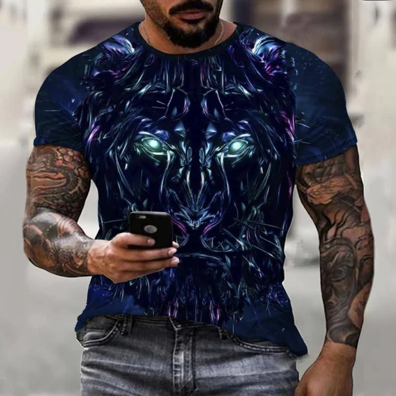

Fashion Animal Lion T Shirt Men 3D Print Tshirt Summer Streetwear Trendy Short Sleeve Oversized T-Shirts Loose Top Men's 6XL