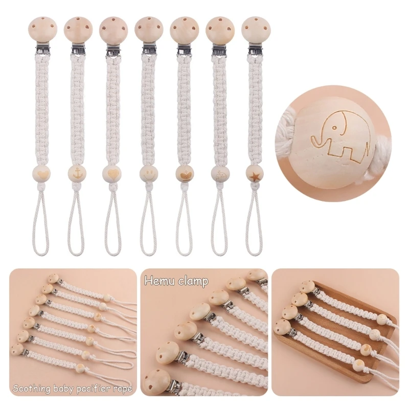 

Вязаная крючком хлопковая веревка, цепочка для соски, деревянный зажим для пустышки, игрушка-зажим для прорезывания зубов, зажим